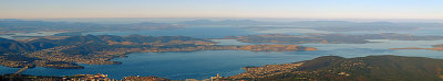 Panorama over Tasman Sea - from Mt. Wellington, Tasmania, Australia.