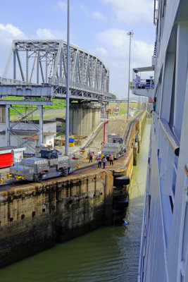 Entering Miraflores Locks, Panama Canal, Panama.