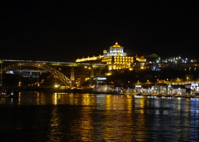 Night Panorama Bishop's Palace and DomLuis Bridge, Porto.