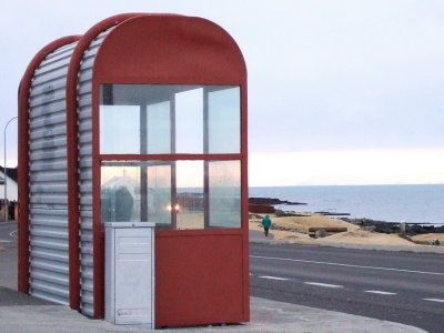 Bus stop by the sea