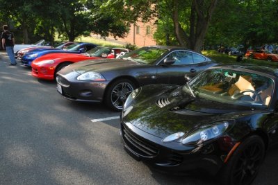 From right, Lotus Elise, Jaguar XK and three Dodge Vipers (7707)