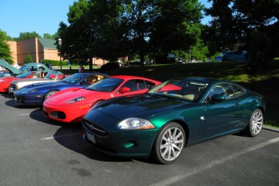 From right: 2007 Jaguar XK, mid-2000s Ferrari F430 and 1990s Ferrari Maranello, Great Falls C&C (8165)