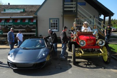 2013 McLaren MP4-12C Spider and 1910 Stanley Steamer at Great Falls Cars & Coffee in Virginia (7356)