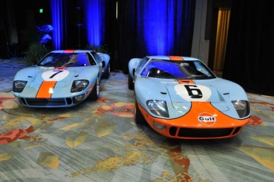 2013 Amelia Island Concours: 1968 Ford GT40 Mk I's, chassis nos. P/1076, left, and P/1075 (9077)