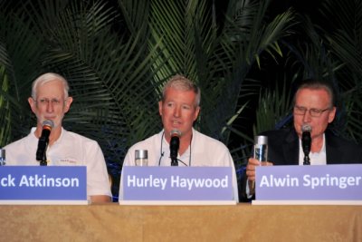 Porsche 911 seminar panel: racing team manager Jack Atkinson, racer Hurley Haywood, racing team manager Alwin Springer (8974)