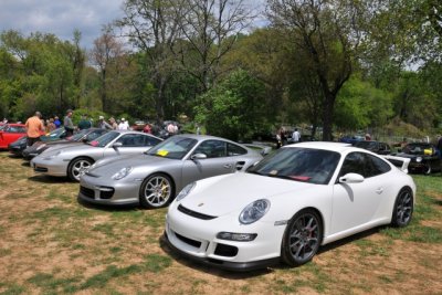 From right, 911 GT3 (997), 911 GT2 (997), 911 Carrera (996), Deutsche Marque Concours d'Elegance, Vienna, VA -- May 2014 (6802)