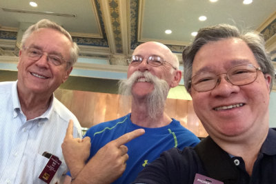 Selfie with Bob and Dennis before breakfast and before Dennis Gage, of TV's My Classic Car, styled his famous moustache (1793)