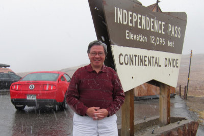 Continental Divide, Independence Pass, 12,095 feet, Top of the Rockies, Route 82, east of Aspen, light snowfall (S-0747)