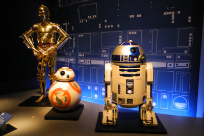 C-3PO, 1980, Ep. V: Empire Strikes Back;  B-88, 2015, Ep. VII: The Force Awakens; R2-D2, 1977, Ep. IV: A New Hope (9498)