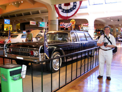 With Lincoln limousine in which President John F. Kennedy was assassinated in 1963; modified during LBJ's time (IMG_1088)