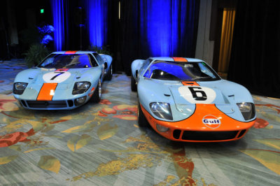 1968 Ford GT40 Mk I's, chassis nos. P/1076, left, and P/1075, which finished 3rd and 1st in 1969 24 Hours of Le Mans (9077)
