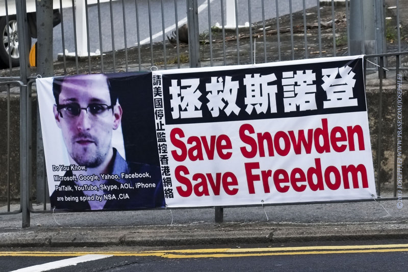 Ed Snowden banner in Hong Kong