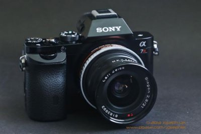 Contax G 21mm f/2.8 in black  What a handsome combo! Too bad the A7R does not like Biogon lenses!