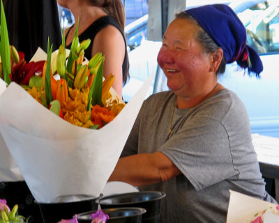 Smiling woman in market