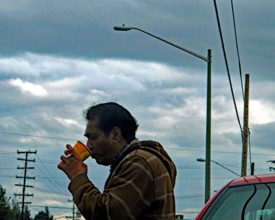 Cabbie with coffee