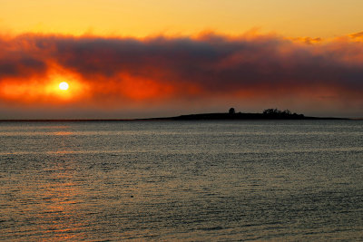 Flat island at sunset