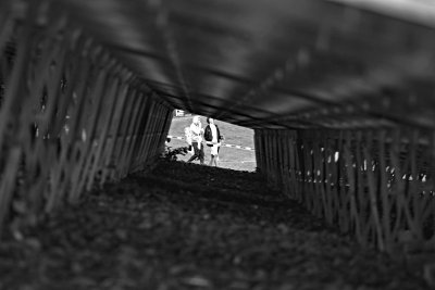 Under the bleachers
