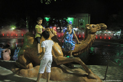 Camel statue at night