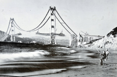 Picture of a picture - building the Golden Gate in the 30s