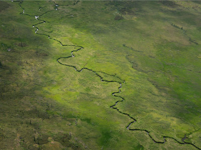 Aerial of winding river - Katmai National Park, Alaska