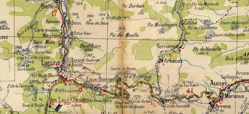 Carte Michelin 1927  Secteur Arbost-Col dAubisque