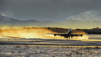 Atlas Air 747-8, taking off Anchorage