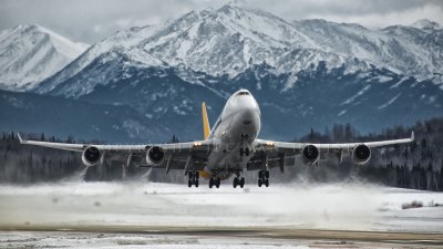 Polar Air Cargo 747-400, taking off Anchorage