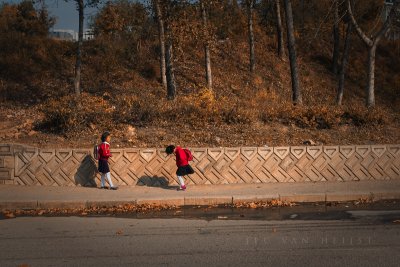 North Korean school girls on the street