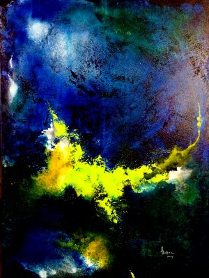 DEEP BLUES. 30 X 40 MIXED MEDIA WITH INK. SOLD