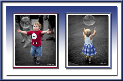 Boy and Girl Chase Bubbles Framed.jpg