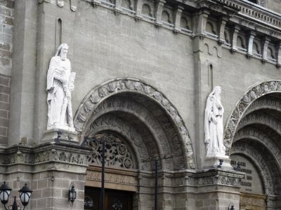Statues of San Andres (Andrew) and San Francisco (Francis) Xavier - Travertine Stone - Manila Cathedral.jpg