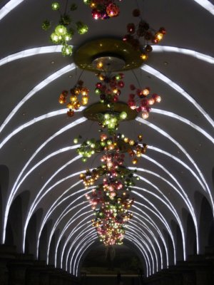Beautiful Glass Chandeliers - Puhung Station - Pyongyang Metro 평양지하철