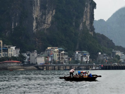 Scene while leaving port aboard the Treasure Junk in Ha Long Bay, Vietnam