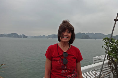 Judy aboard the Treasure Junk in Ha Long Bay, Vietnam