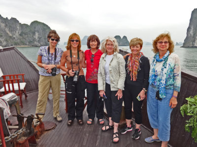 The women of our group aboard the Treasure Junk in Ha Long Bay, Vietnam. We all stayed overnight aboard this cruise ship