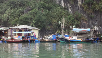 Houses in the floating village of Ha Long Bay, Vietnam