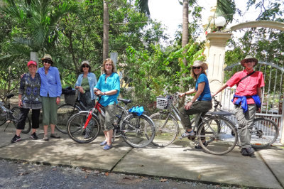 Our group bike-riding on an island after arriving there by boat -  near My Tho in the Mekong Delta, Vietnam