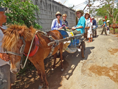 Sally, Janet, Stacy and Judy - ready for a donkey cart ride on an island near My Tho, Mekong Delta, Vietnam