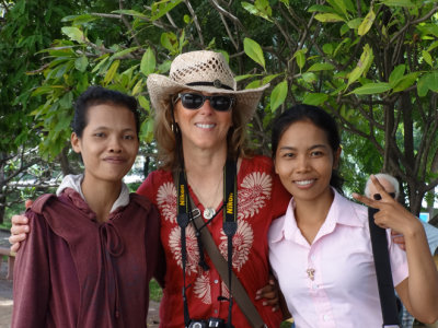 Fran with two of our sponsored young ladies (college students) - Phnom Penh, Cambodia