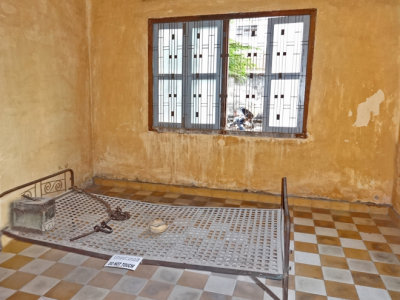 Interrogation room at Tuol Sleng Genocide Museum (Khmer Rouge's notorious Security Prison S-21) - Phnom Penh, Cambodia