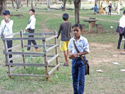 Students in school uniform - a rural village in the Sandan District of the Kompong Thom Province, Cambodia 