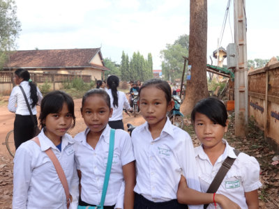 Students in school uniform - a rural village in the Sandan District of the Kompong Thom Province, Cambodia 