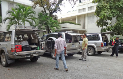  Our SUV caravan arriving at the FCC Angkor Boutique Hotel (and spa) in Siem Reap, Cambodia