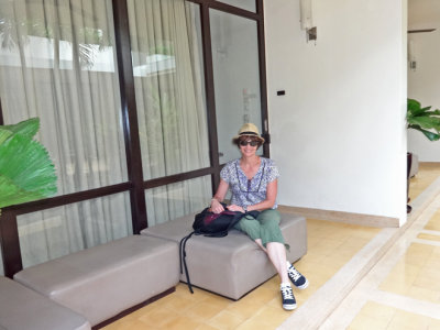 Sally outside our room at the FCC Angkor Boutique Hotel (and spa) in Siem Reap, Cambodia