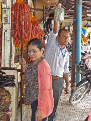 Meat and fish vendors at the Old Market in Siem Reap, Cambodia