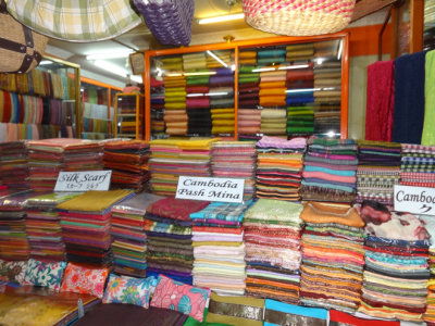 A textile store at the Old Market in Siem Reap, Cambodia
