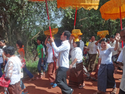 Annual parade in a small village to raise money for Hindu monks - Cambodia.