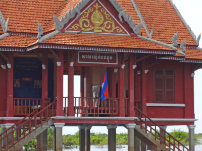 Decorative building (temple?) in a stilted village on Tonle Sap Lake in the Siem Reap Province of Cambodia