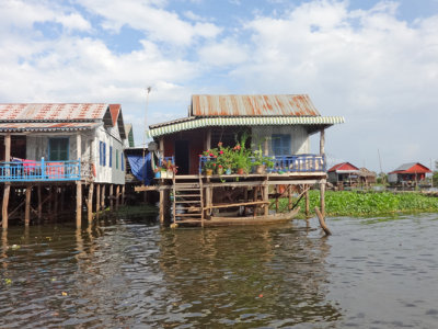 Houses (on stilts/piles) in a stilted village  on Tonle Sap Lake in the Siem Reap Province of Cambodia