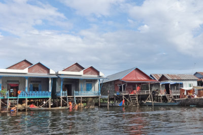 Houses (on stilts/piles) in a stilted village on Tonle Sap Lake in the Siem Reap Province of Cambodia